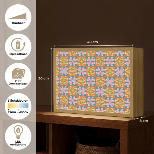 Bloemen - Retro - Patroon - Kleurrijk Light Box met batterij (Wandlamp) middel 907 -USP_websiteoverzichtNL