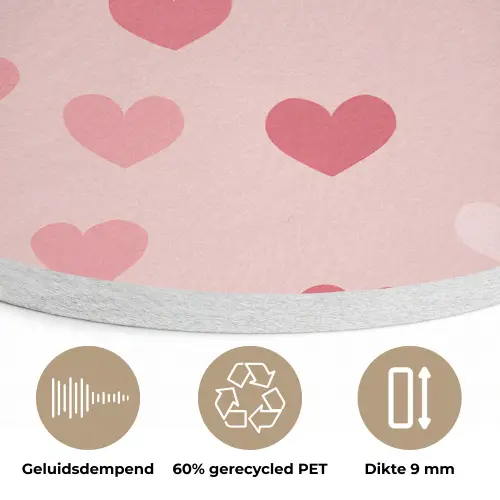 Hartjes - Patroon - Roze - Eenvoudig Akoestische PET Vilt - Rond klein -closeup_NL