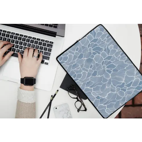 Abstract - Blauw - Bladeren laptophoes neopreen klein -bureau