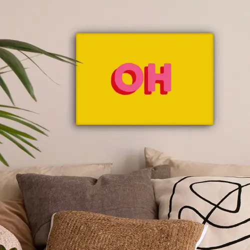 Geel - Roze - Oh - 3D canvas 2cm klein -sfeer1