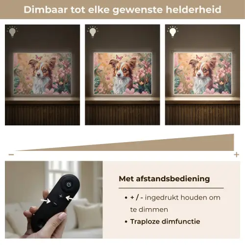 Hond - Bloemen - Roze Light Box met batterij (Wandlamp kind) middel -USP_dimbaarNL