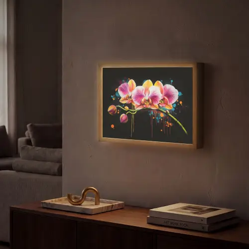 Orchidee - Graffiti - Kleurrijk - Bloemen - Abstract Light Box met batterij (Wandlamp) middel -sfeer1