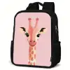 Giraffe - Wimpers - Minimalistisch - Roze Rugzak - Zwart middel -schuin