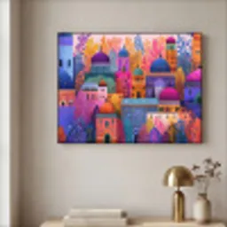 Kleurrijk paradijs - Levendig - Islamitisch Textielframe - compleet frame klein -sfeer2
