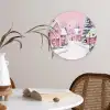 Kerstdorp - Roze - Winter - Sneeuw - Huizen Wandcirkel kunststof plaat 5mm dik klein -sfeer4