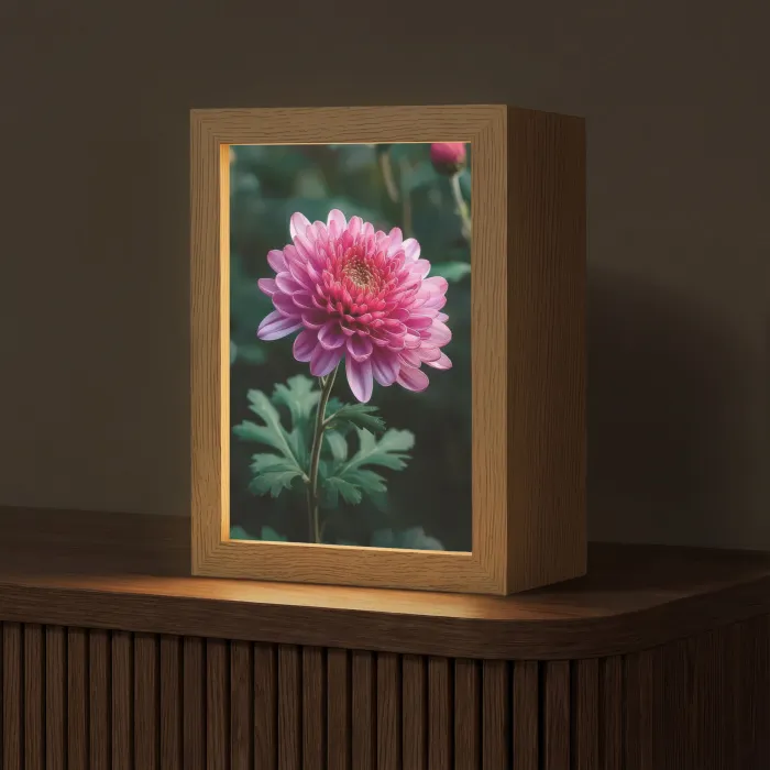 Blad - Chrysant - Roze - Schaduw Light Box met kabel (Tafellamp) klein -z3d_website