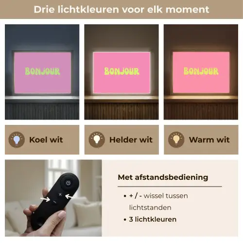 Roze - Groene bonjour - Organisch Light Box met batterij (Wandlamp) middel -USP_lichtkleurNL