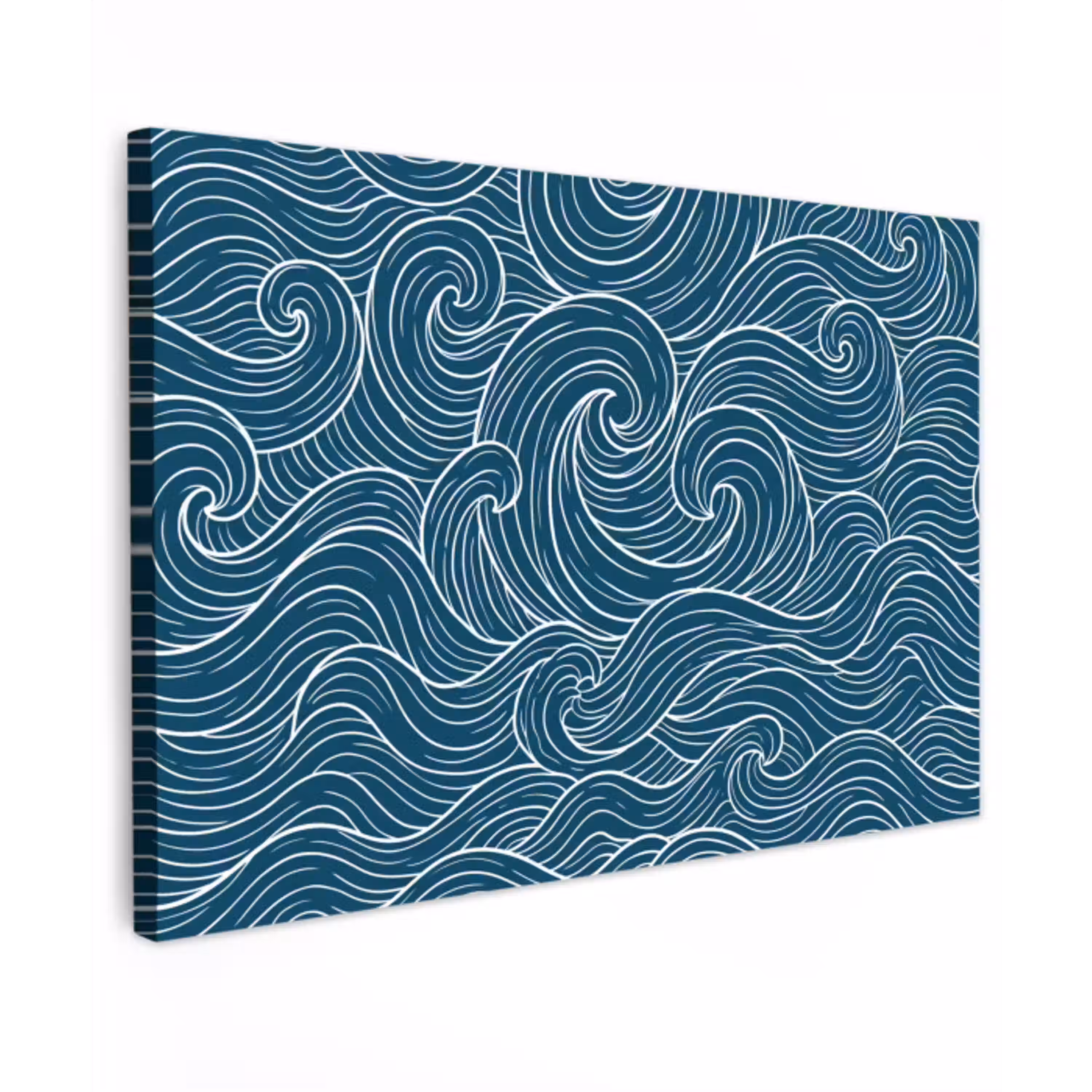 Golven - Spiraal - Water - Abstract - Blauw Tuinposter op houten frame 2 cm dik klein -3d