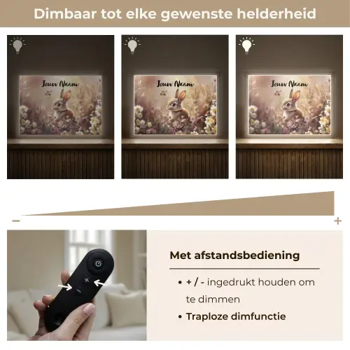 Konijntje - Bruin - Bloemen - Vlinders Light Box met batterij (Wandlamp kind) middel -USP_dimbaarNL