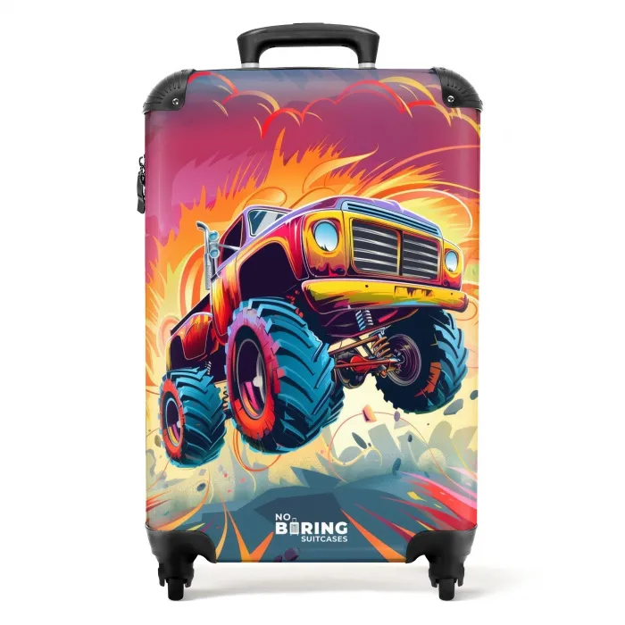 Roze Monstertruck Vliegt over het Asfalt Koffer - NBS - Handbagage middel -productfoto_recht
