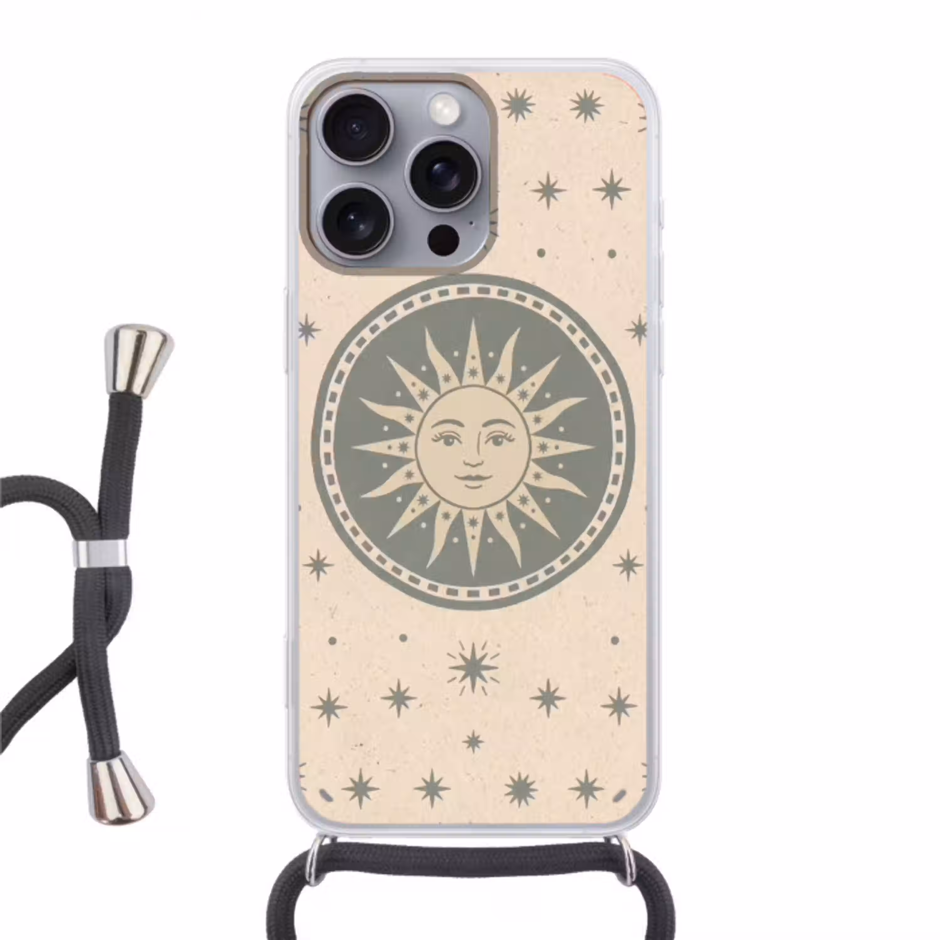 Zon - Sterren - Astrologie - Vintage - Groen Hoesje iPhone 16 Pro Max met koord klein -3d
