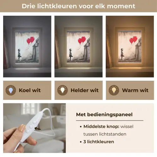 Kunst - Meisje - Ballonnen - Hart - Grijs Light Box met kabel (Tafellamp) klein -USP_lichtkleurNL