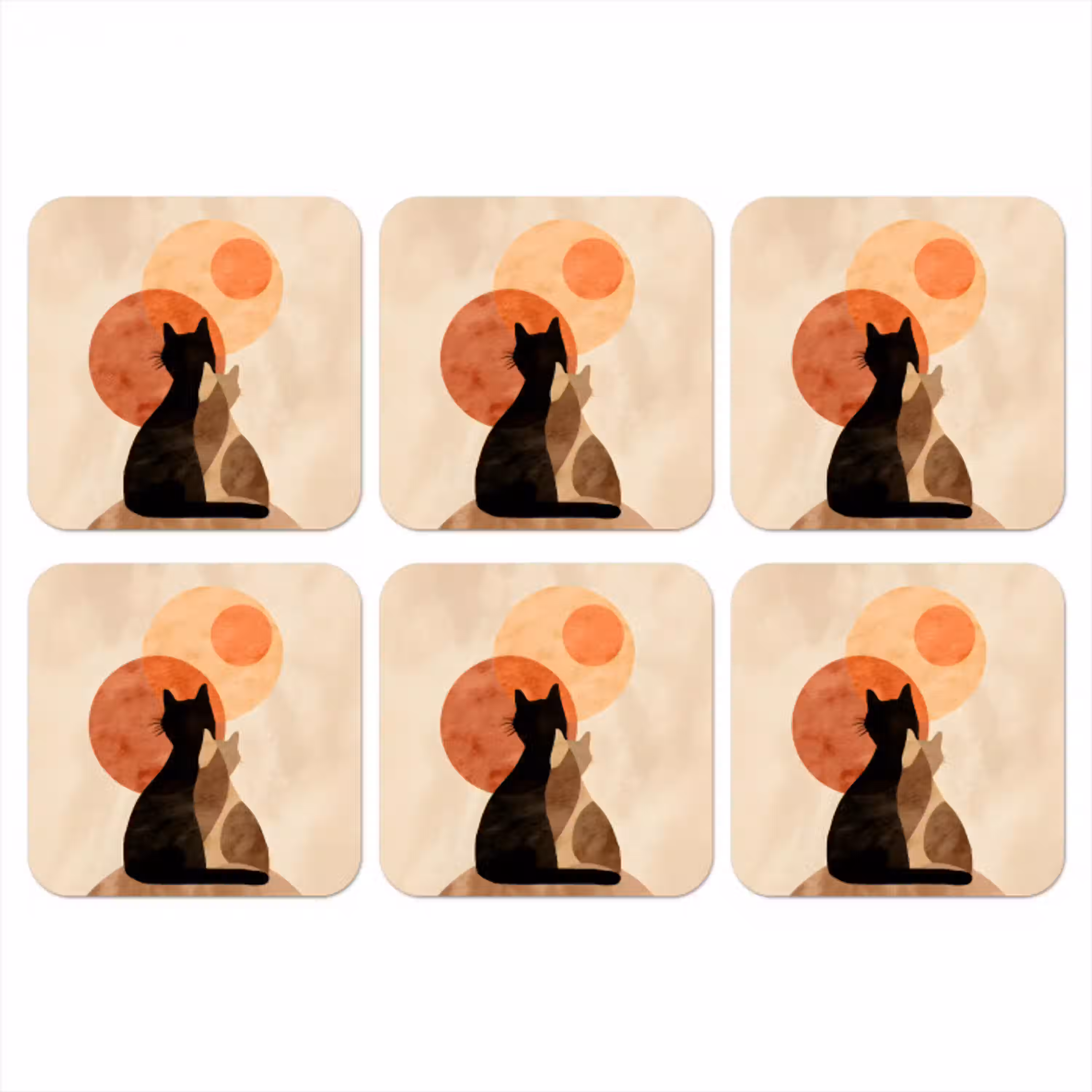 Katten - Zwart - Abstract - Cirkels onderzetter kurk middel -3d