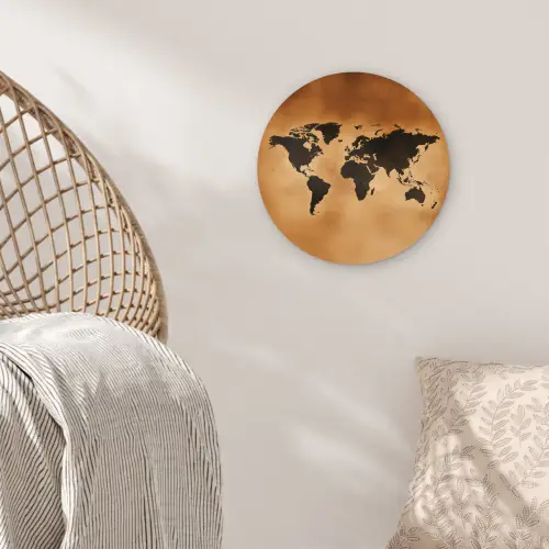 Wereldkaart - Bruin - Kaart Wandcirkel kunststof plaat 5mm dik klein -sfeer5