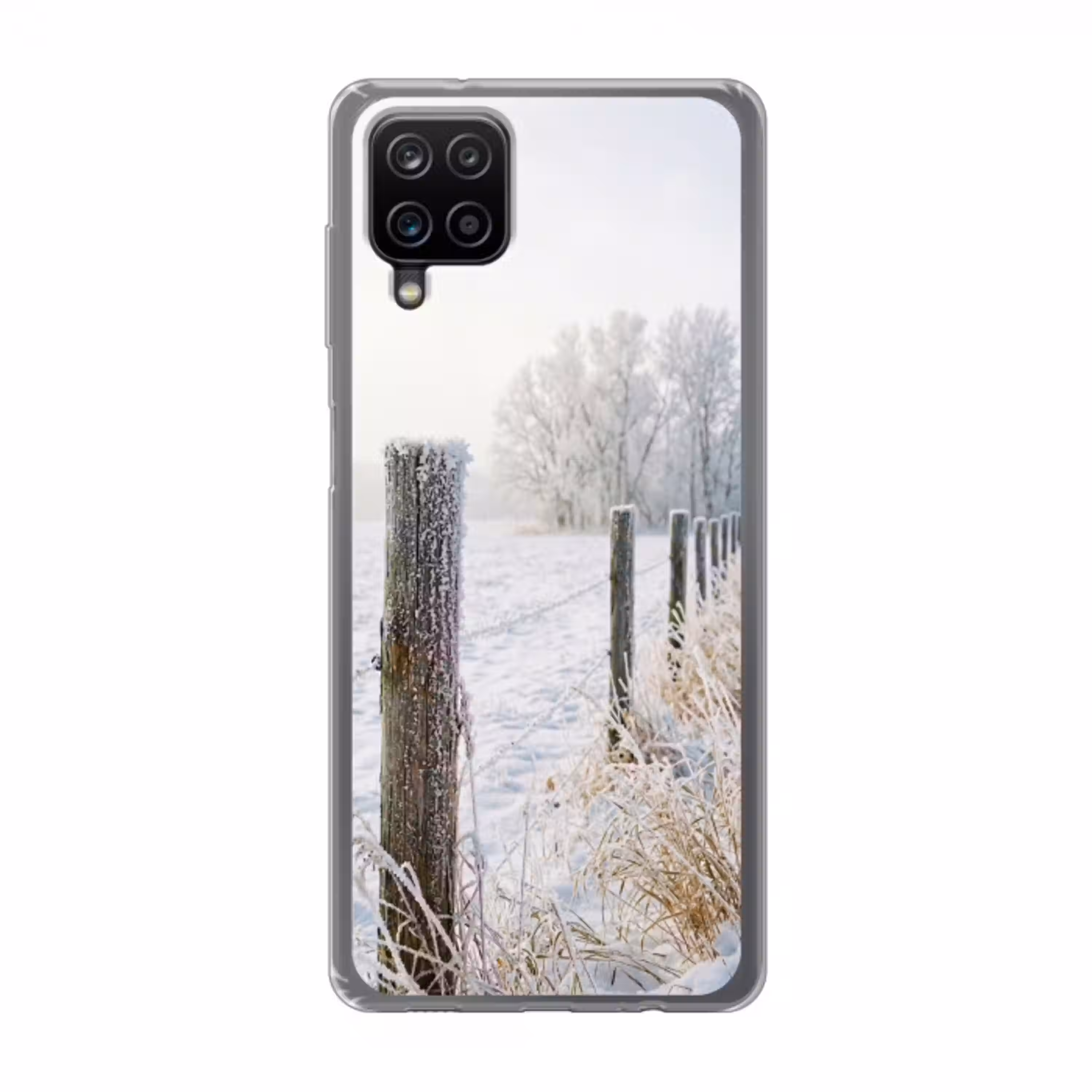 Hek - Sneeuw - Mist - Platteland - Nostalgisch Telefoonhoesje Samsung Galaxy A12 klein -3d