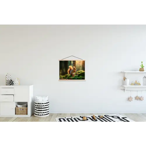 Eekhoorn - Nootje - Gras textielposter latten blank klein -kinderkamer