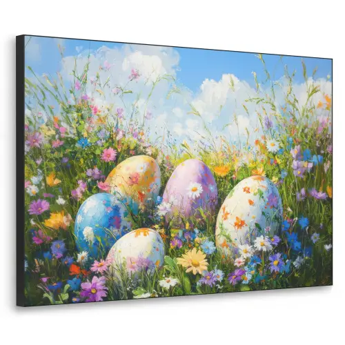 Grasveld - Eieren - Bloemen Textielframe zwart klein -3d