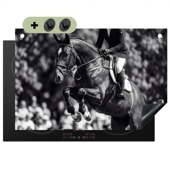 Springen - Paard - Zwart - Wit Inductie beschemer met haakjes klein -3d