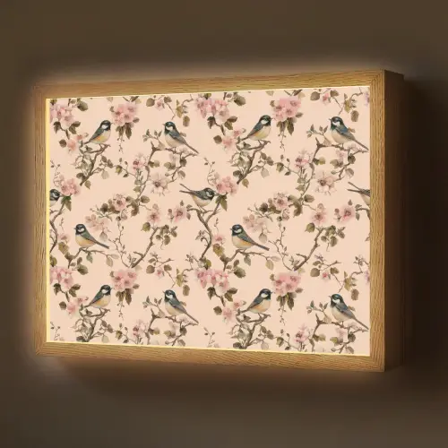 Bloesem - Koolmees - Roze Light Box met batterij (Wandlamp) middel 907 -z3d_website