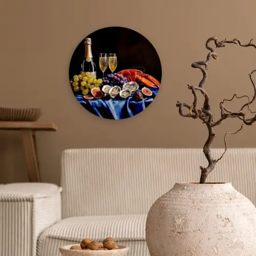 Champagne - Luxe - Oesters Wandcirkel plexiglas klein -sfeer1
