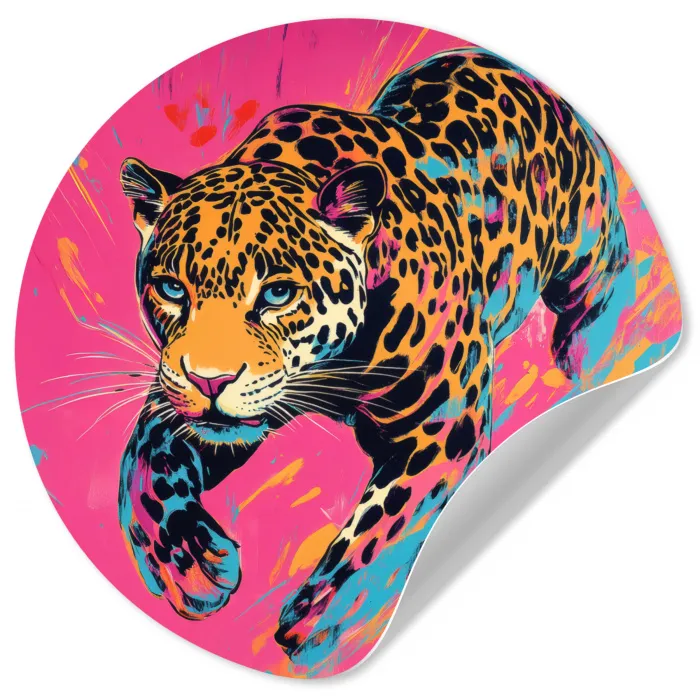 Luipaard - Roze - Oranje - Blauw - Verf Wandcirkel behangsticker klein -3d