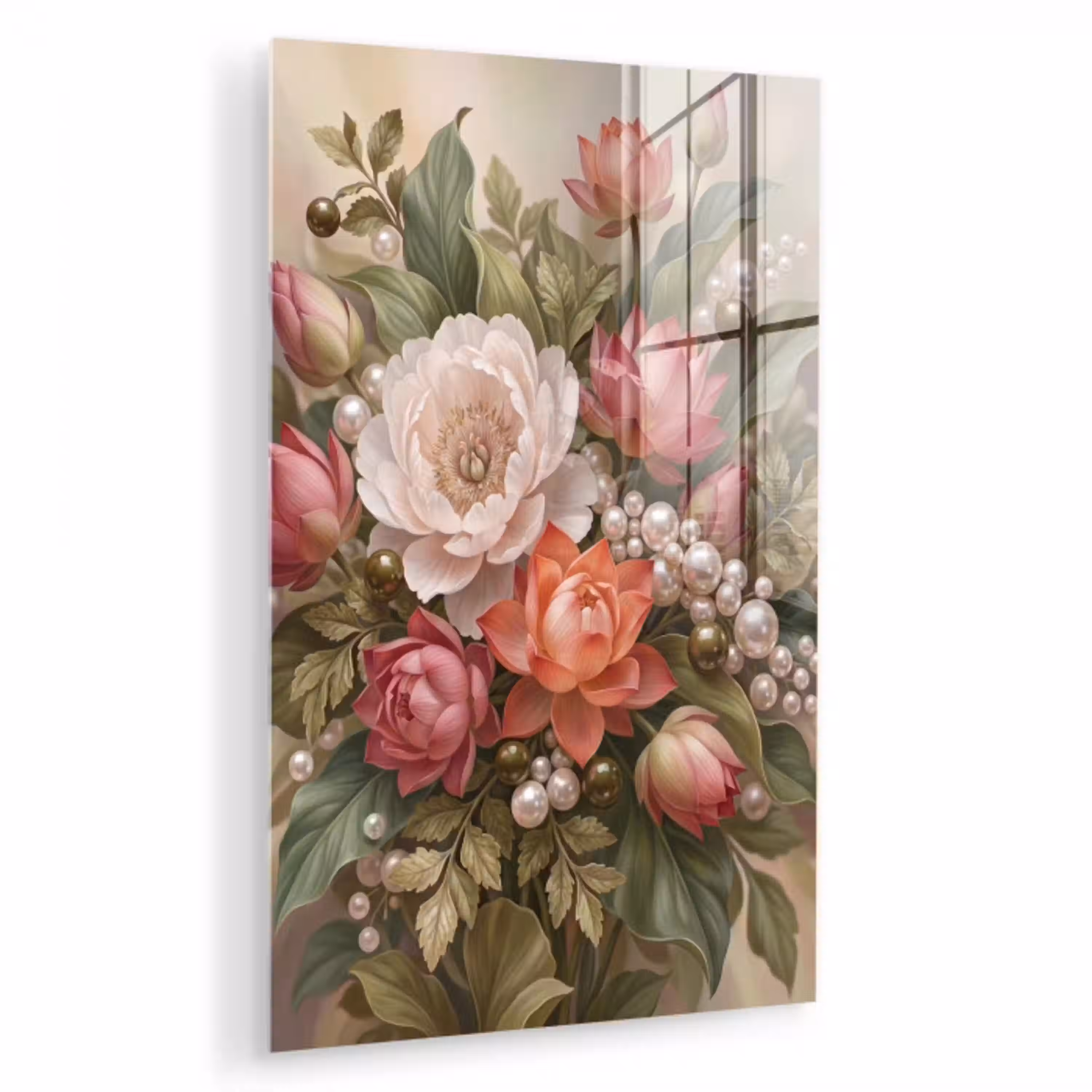 Bloemen - Parels - Elegant - Roze - Wit plexiglas 5mm klein -zzzproduct_nieuw
