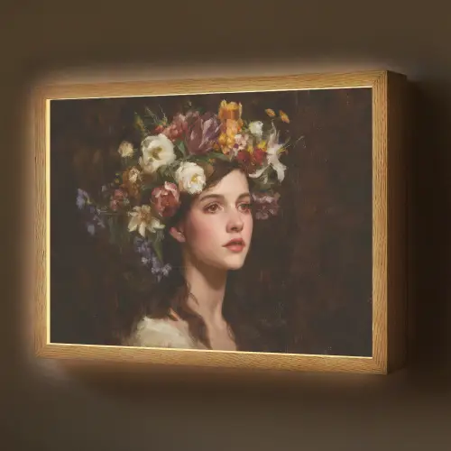 Portret - Vrouw - Bloemen Light Box met batterij (Wandlamp) middel -z3d_website