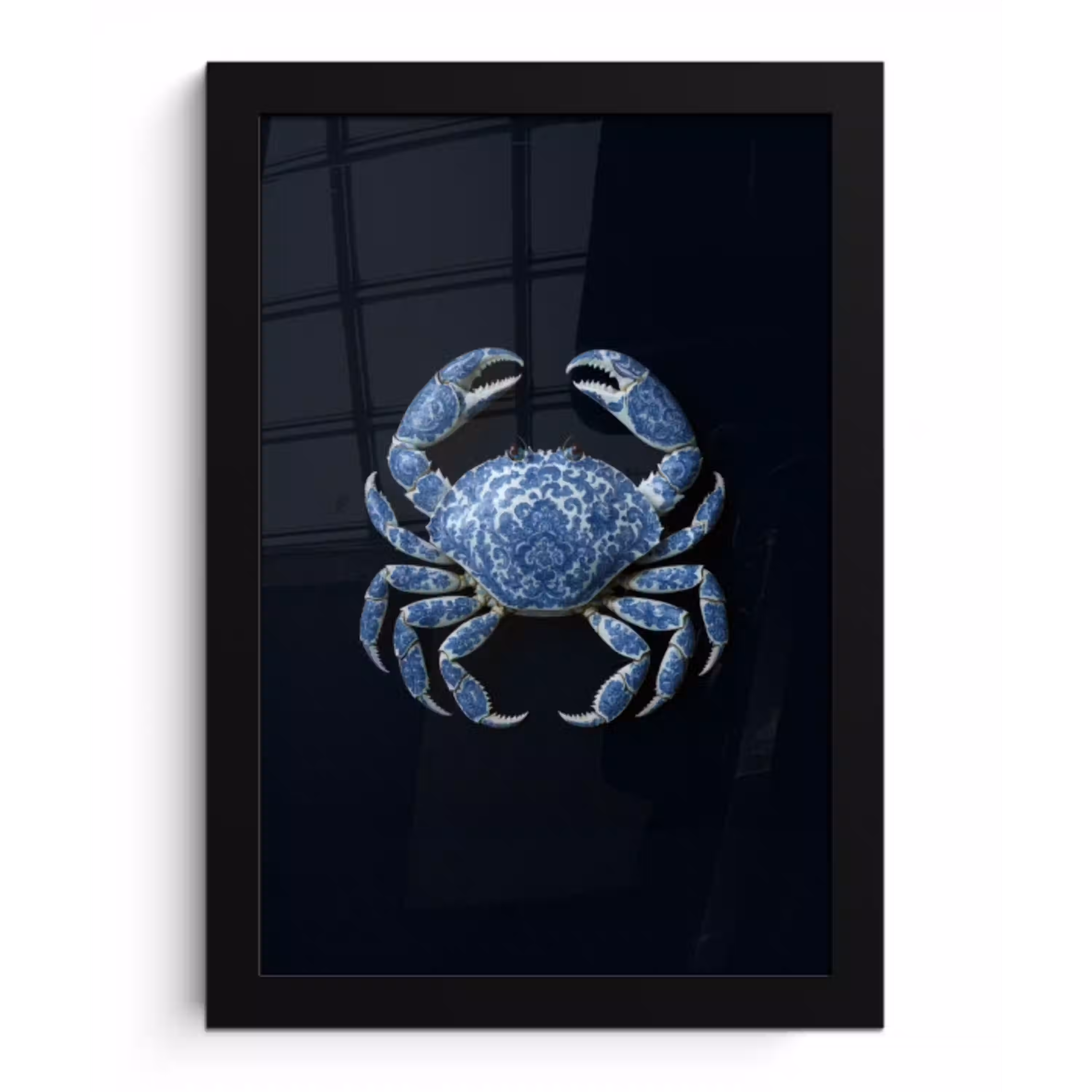 Krab - Delfts blauw - Dieren fotolijst zwart zonder passe partout klein -3d
