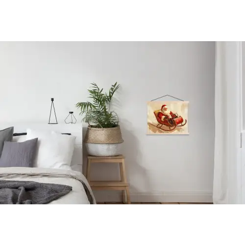Kerst - Slee - Kerstman textielposter latten blank klein -woonkamer