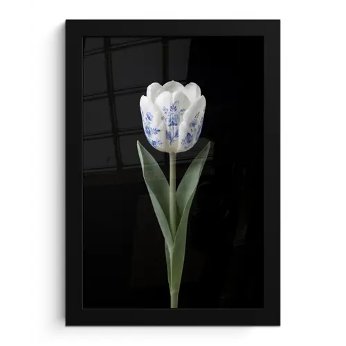 Tulp - Patroon - Blauw fotolijst zwart zonder passe partout klein -3d