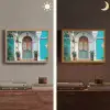 Zuilen - Sierlijke - Deur - Blauw Light Box met batterij (Wandlamp) middel -sfeer3