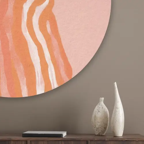 Meisje - Deken - Gestreept - Oranje Akoestische PET Vilt - Rond klein -sfeer5_closeup