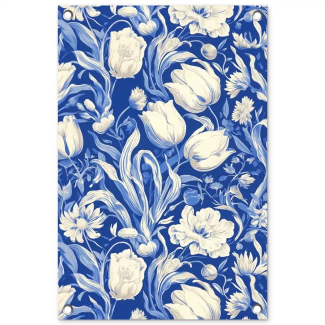 Bloemen - Delfts Blauw - Patroon - Tulp tuinposter los doek klein -3d