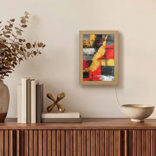 Abstracte kunst - Goud - Zwart Light Box met kabel (Tafellamp) klein -sfeer2
