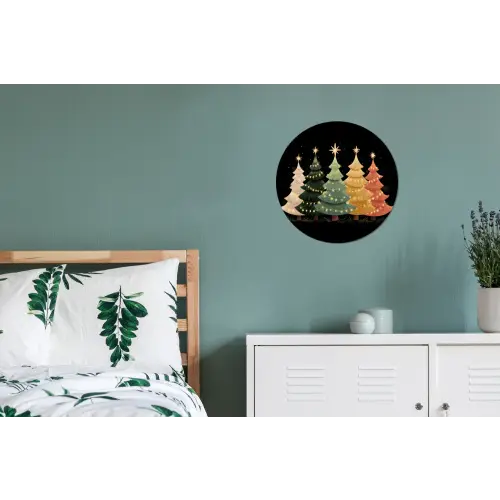 Kerstbomen - Kleurrijk - Lichtjes - Ster Wandcirkel aluminium klein -slaapkamer