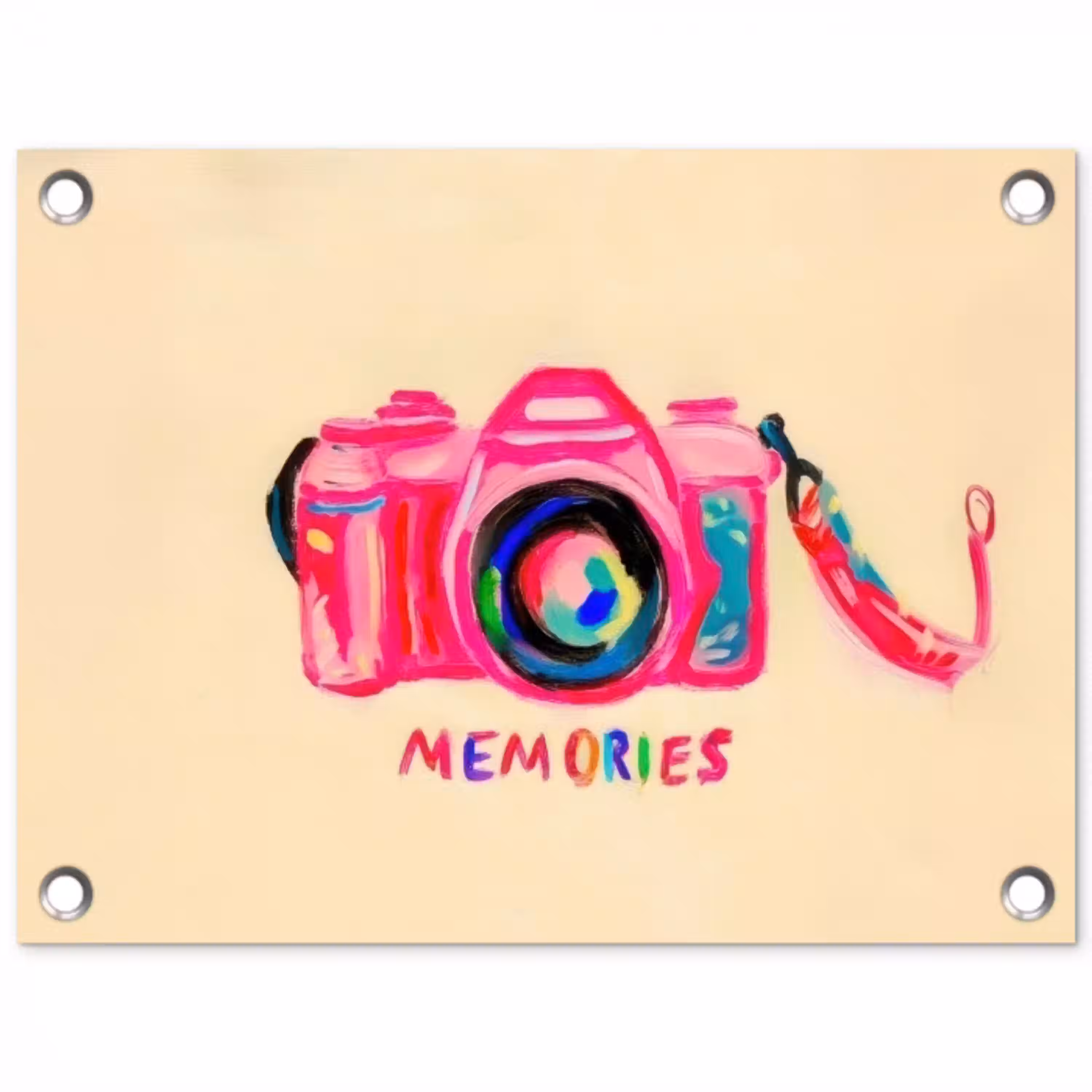 Camera - Memories - Roze - Geschilderd tuinposter los doek klein -3d