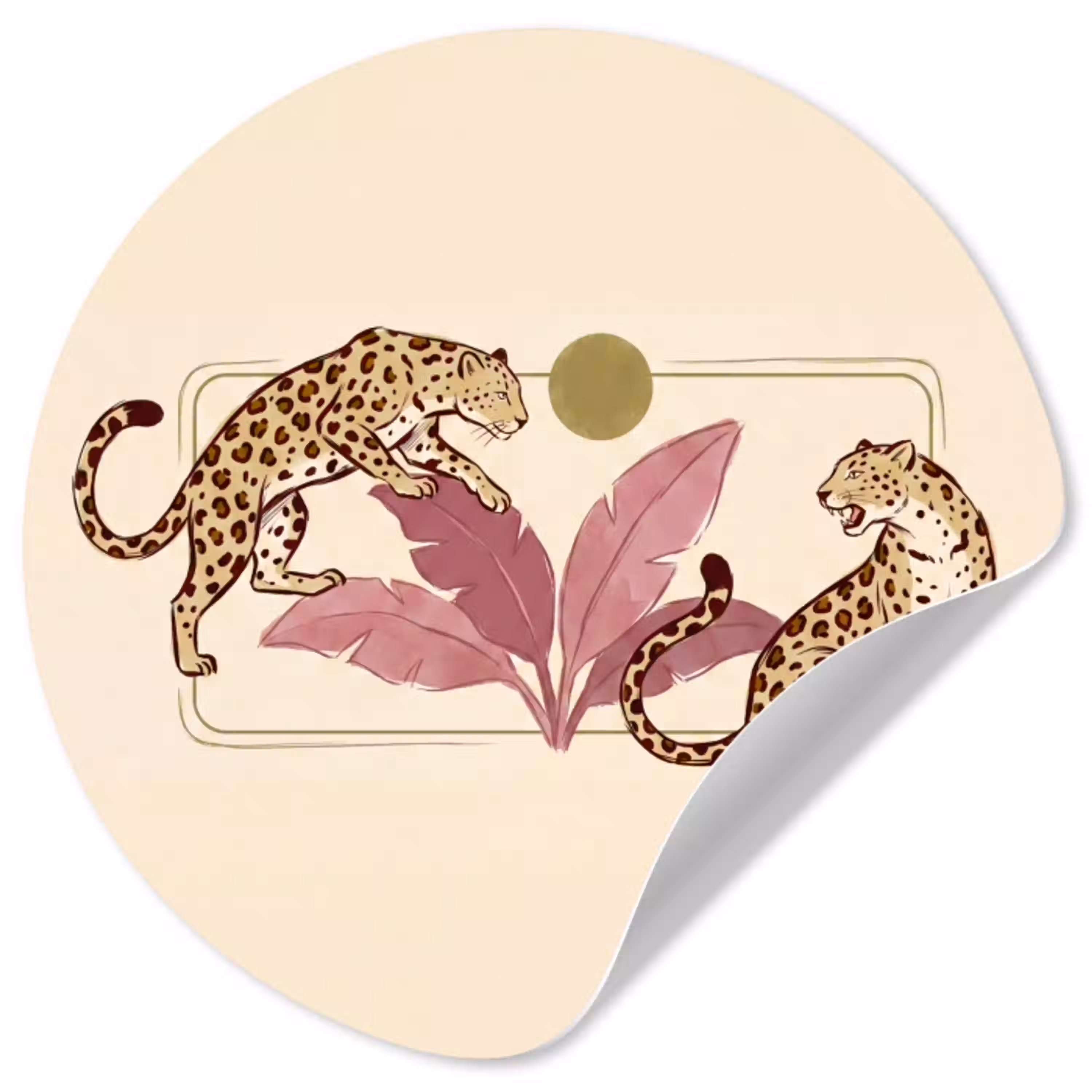 Dieren - Kat - Jungle - Illustratie - Beige Wandcirkel behangsticker klein -3d