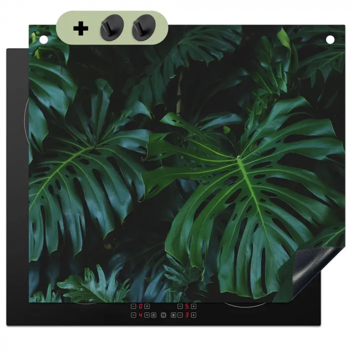 Monstera -  Inductie beschermer - Bladeren - Tropical - Afdekplaat voor kookplaat Inductie beschemer met haakjes middel -3d
