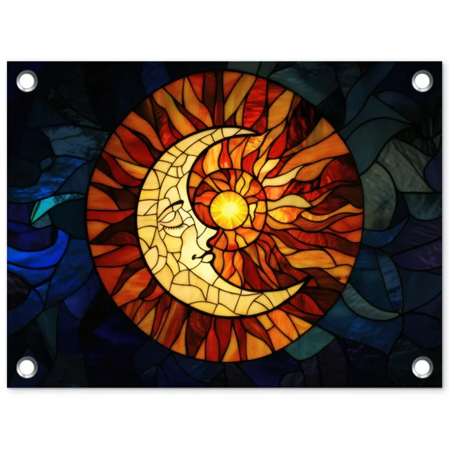 Mozaïek - Glas - Maan - Donkerblauw tuinposter los doek klein -3d