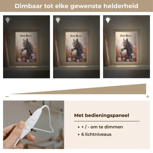 Paard - Bloemen - Natuur - Paars - Dieren Light Box met kabel (Kinderlampje) klein -USP_dimbaarNL