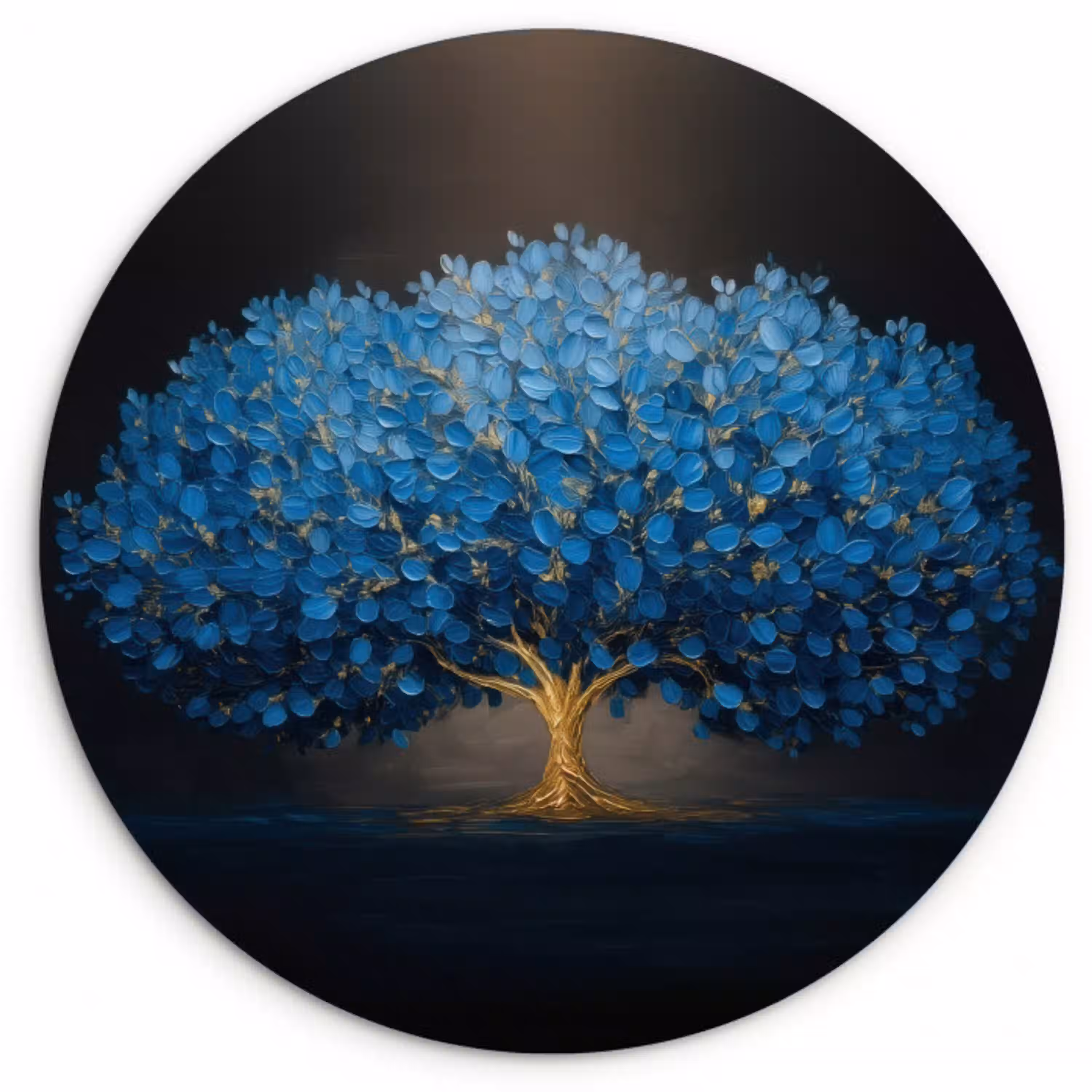 Boom - Blauw - Bladeren - Penseelstreken Wandcirkel kunststof plaat 5mm dik klein -3d