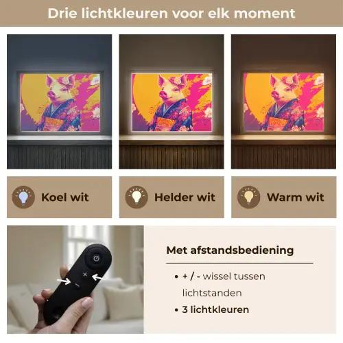 Varken - Bloemkroon - Kimono - Abstract Light Box met batterij (Wandlamp) middel -USP_lichtkleurNL
