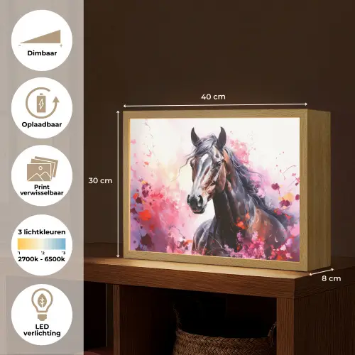Paard - Dieren - Meisje - Roze Light Box met batterij (Wandlamp kind) middel -USP_websiteoverzichtNL