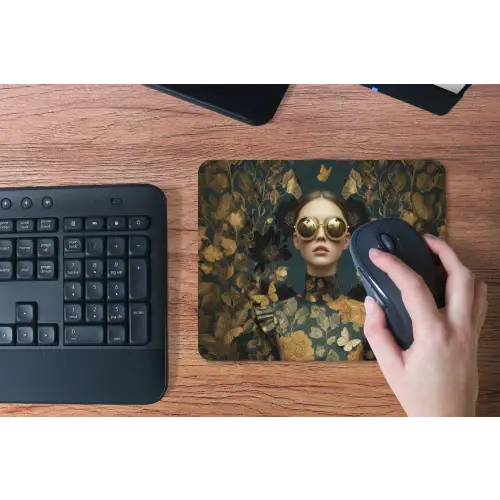Vrouw - Bladeren - Goud - Vlinders muismat rubber klein -toetsenbord