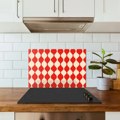 Golvend patroon - Retro - Rood - Beige keuken achterwand spatscherm klein 900 -sfeer2