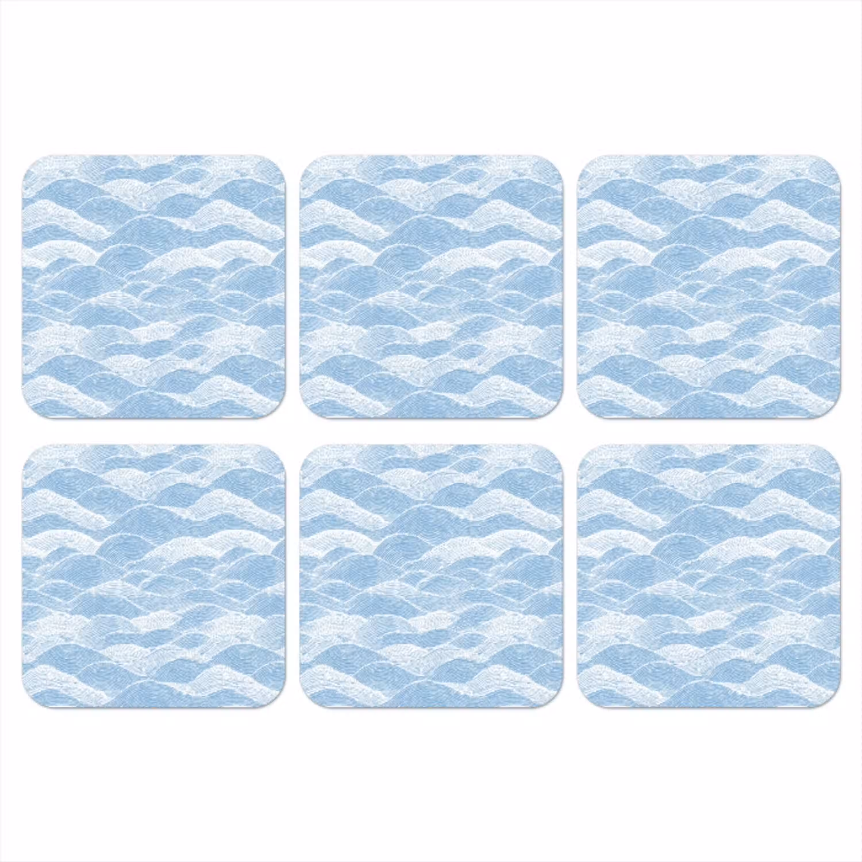 Blauw - Wit - Golven - Getekend onderzetter kurk middel 366 -3d