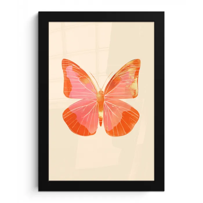 Vlinder - Minimalistisch - Roze fotolijst zwart zonder passe partout klein -3d