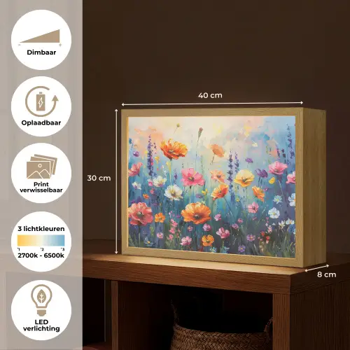 Bloemen - Natuur - Waterverf - Kunst Light Box met batterij (Wandlamp) middel -USP_websiteoverzichtNL