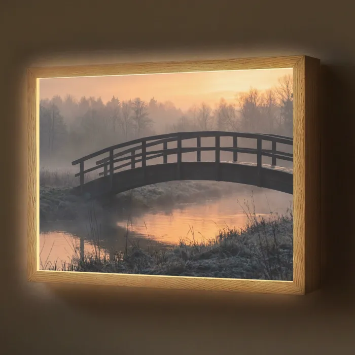 Brug - Mist - Bomen - Water Light Box met batterij (Wandlamp) middel -z3d_website