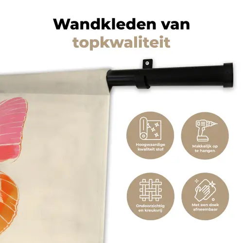 Oranje - Vlinder - Minimalistisch Wandkleed katoen klein -sfeer2